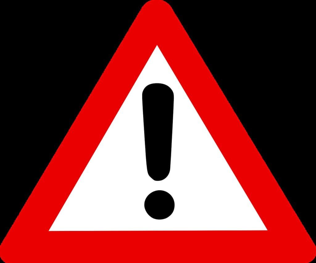 warning sign, exclamation mark in red triangle, alert